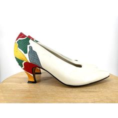 Multicolor Leather Block Heel Shoes, Retro Multicolor Pointed Toe Heels, Retro Synthetic Heels With 4-inch Heel, White Leather Block Heels With 4-inch Heel, Retro Multicolor High Heels, Heels Short, Color Block Heels, Saved By The Bell, Fun Heels