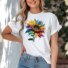 Sunflower T-Shirt, Colorful Sunflower, Botanical Shirt, Mom Shirt, Woman Shirt Discover Our Latest Range Of Versatile And Stylish T-Shirts (Gildan 5000), Where Style Harmonizes With Unparalleled Comfort! Featuring Sizes From S To 3xl And A Vibrant Spectrum Of Colors Such As Black, White, Sand, Green, Sport Grey, Red, Navy, And More, There's A Choice To Cater To Every Taste. Crafted With Precision Using Top-Notch Materials, Our T-Shirts Offer A Luxurious Sensation And An Impeccable Fit That Endur Cheap Summer Shirt With Sunflower Print, Cheap Sunflower Print Shirt For Summer, Cheap Summer T-shirt With Sunflower Design, Cheap Sunflower Design T-shirt For Summer, Cheap Casual Shirt With Sunflower Print, Sunflower Cricut Shirt, Nike Pro Fits, Super Mario Shirt, Colorful Sunflower