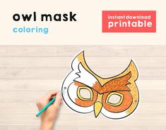 an owl mask is being drawn on a piece of paper with the words owl mask coloring printable