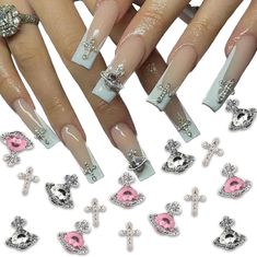 25 Stück Nail Art Charms Weiß Rosa 3D Kreuz Nail Art Zubehör Saturn Form Strass Design Planet Nail Art, Cross Nail Art, Planet Nails, Cross Nails, Pink 3d, Nail Art Charms, Shiny Nails, Trendy Nail Art, Gem Nails