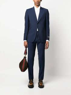 Gucci Notch Lapel Suit For Formal Occasions, Classic Tailored Gucci Suits, Gucci Notch Lapel Suits For Work, Classic Gucci Suits For Business, Classic Fitted Gucci Suit, Classic Gucci Business Suits, Elegant Gucci Formal Suits, Elegant Gucci Business Suit, Gucci Notch Lapel Blazer For Office