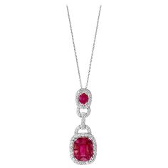 3.5 Carat Natural Burma Ruby and Diamond Pendant Necklace 18 Karat Gold This spectacular Pendant Necklace consisting of natural Burma ruby. One Emerald shape ruby piece in the center which look like a single piece but in fact there is a center single stone which is surrounded by princess cut small ruby by leisure . The Ruby is surrounded by approximately 1.5 Carats of brilliant cut diamonds VS quality. Excellent craftsmanship! Looks like one large piece . 18 Karat Yellow gold 8 gm Burma Ruby is Gold Slides, Pendant Designs, Soul Contract, Gold For Sale, Platinum Rose Gold, Ruby Pendant, Red Jewelry, Rose Gold Chain, Ruby Necklace