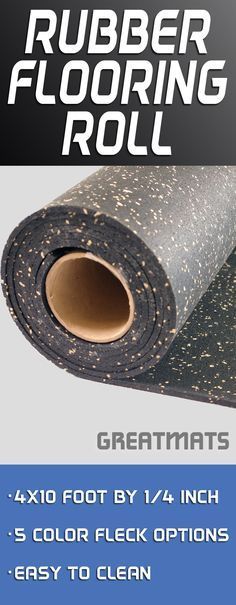 the rubber flooring roll is black with white speckles and has a blue background