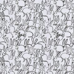 a drawing of many rabbits in black and white ink on paper, with the words rabbit written