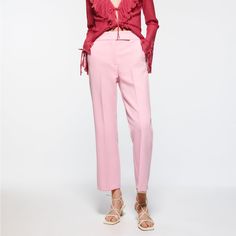 New With Tags Zara Pink Mini Flare Pants. Size Xs. Ref. 1478/041 Spring Tailored Pantsuit, Spring Tailored Pantsuit With Trousers, Tailored Spring Pantsuit With Trousers, Spring Trendy High-waisted Pantsuit, Spring Trousers For Workwear, Spring Workwear Trousers, Spring Tailored Pantsuit With Straight Pants, Tailored Spring Pantsuit With Straight Pants, Fitted Ankle-length Pants For Summer