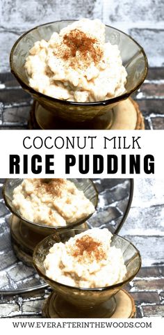 coconut milk rice pudding in two glass bowls