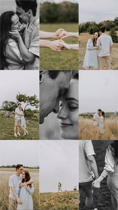 a collage of people standing in a field with their hands on each other's shoulders