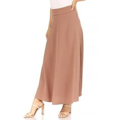 Women's Casual Solid High Waisted Flare A-line Midi Skirt with Elastic Waistband, Suit for causal, work, party, beach, daily wearing, vocation and so on Size Chart(Inches) / HSH01517S => Length: 38/ Waist: 25-26 M => Length: 38.5/ Waist: 27-28 L => Length: 39/ Waist: 29-30 Color: Brown.  Gender: female.  Age Group: adult. Chic Brown A-line Bottoms, Stretch A-line Maxi Skirt, Chic A-line Maxi Skirt, Fitted A-line Brown Maxi Skirt, Brown A-line Skirt For Summer, Brown A-line Pleated Skirt, Casual Skirt With Wide Hem In Solid Color, Solid Color Full Skirt With Wide Waistband, Non-stretch A-line Lined Skirt Bottoms