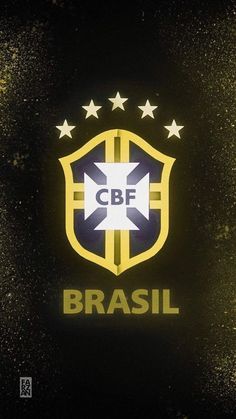 the logo of brazil is shown on a black background with gold flecks and stars