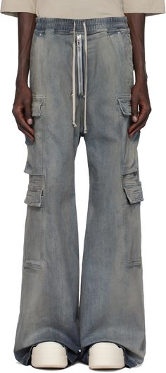 Wide-leg, stonewashed, and overdyed lightweight stretch denim cargo pants. · ZDHC-certified · Drawstring at elasticized waistband · Four-pocket styling · Exposed zip-fly · Rivets, eyelets, and press-stud hardware at front · Cargo pockets at legs · Dropped inseam Supplier color: Sky Drawstring Denim Pants, Utility Washed Blue Cargo Pants With Multiple Pockets, Utility Washed Blue Cargo Pants With Five Pockets, Utility Style Washed Blue Cargo Pants With Five Pockets, Washed Blue Utility Cargo Pants With Five Pockets, Utility Washed Blue Pants With Side Pockets, Washed Blue Utility Pants With Side Pockets, Wide Leg Washed Blue Utility Cargo Pants, Relaxed Fit Washed Blue Cargo Pants