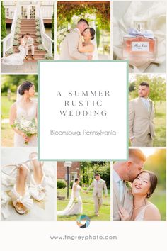 a wedding photo collage with the words, a summer rustic wedding