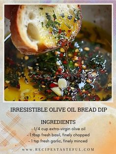 there is an image of a recipe for bread dips with ingredients in the bowl