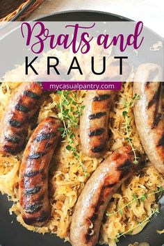 brats and kraut on a plate with rice