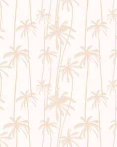 a white and beige palm tree wallpaper with lots of trees in the back ground