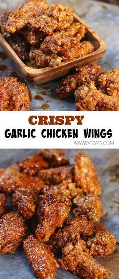 crispy garlic chicken wings are served in small bowls