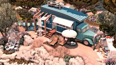 the sims 4 trailer is parked in front of some rocks