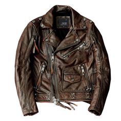 Meet our Men's Dark-brown Vintage Leather Motorcycle Biker Jacket. If you love leather jackets, you’re especially going to love this motorcycle leather jacket! It’s fashionable, comfortable, and multifunctional. Specifications: Collar Type: Lapel Pocket Style: Zipper Pockets Colour: Dark-brown Style: Casual Fashion Urb Denim Biker Jacket, Man Cafe, Motorcycle Jeans, Motorcycle Leather Jacket, Retro Motorcycle, Real Leather Jacket, Jackets Men Fashion, Motorcycle Leather, Leather Denim