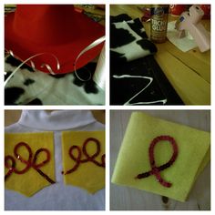 four different pictures show how to make handmade clothes with ribbon and beads on them