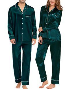 PRICES MAY VARY. ❤️【Premium Material】: Satin Couples Pajama Sets are made from premium 95% polyester, 5% spandex silk satin fabric. Silky and skin-friendly, soft and lightweight, not easy to wrinkle, making your skin feel more comfortable and you can enjoy a restful night.(Tips:This is not a combo order,Each set of this matching pjs is sold separately) ❤️【2 PCS Sleepwear Features】:🎈Couples Pajama Top: Comfortable long sleeves sleepwear with stylish contrasting piping, notch collar and left ches Couples Matching Pajamas, Silk Pajama Sets, Mens Silk Pajamas, Long Pajama Pants, Pajamas Long Sleeve, Bridal Pajamas, Pjs Set, Silky Pajamas, Couple Pajamas