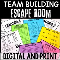 an escape room poster with the text team building escape room digital and print