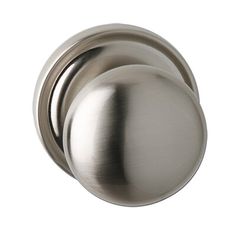 an image of two knobs on a door handle in satin chrome finish, isolated against a white background