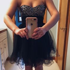 This Black Formal Dress Has A Strapless Sequin Top With Padded Cups And Plain Black Bottom. Comes With An Extra Tool Piece That Can Be Used For A Shawl Or Accessory. Dancing Queen Dresses, Black Formal Dress, Queen Dresses, Colorful Dresses Formal, Queen Black, Black Bottom, Black Dress Formal, Black Formal, Dancing Queen