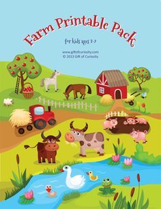 farm printable pack for kids ages 3 - 7 with animals, ducks and cows