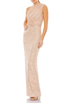 Mac Duggal Sequin One-Shoulder Column Gown | Nordstrom Champagne Mother Of Bride Dress, Pink Mother Of The Groom Dresses, Blush Mother Of The Bride Dress, Formal Wedding Guest Dress, Gathered Bodice, Mother Of The Bride Gown, Dresses Formal Elegant, Groom Dresses, One Shoulder Gown