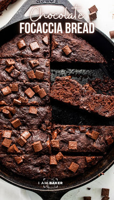 chocolate focaccia bread in a cast iron skillet