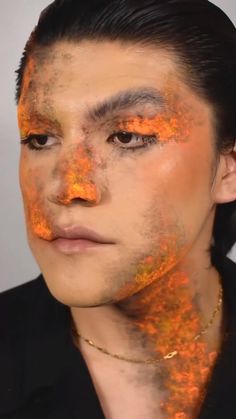 cr:alejandlores Halloween Makeup For Men Simple, Sequin Face Makeup, Paint Splatter Makeup Look, Special Effects Makeup Tutorial, Fire Witch Makeup, Simple Makeup Halloween Ideas, Simple Halloween Makeup For Men, Theatrical Makeup Special Effects, Red Tears Makeup