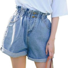 New With Tag Light Wash Jean Shorts Folded Bottom High Waisted Cinched Waist, Paperbag Style Super Cute! Front Zipper With Two Buttons Size X-Large Ripped Jeans Look, What To Wear In Italy, Italy Travel Outfit, Buy Clothes Online, High Waisted Denim Shorts, High Waist Denim, High Waisted Mom Jeans, High Waisted Jean Shorts, High Waist Fashion