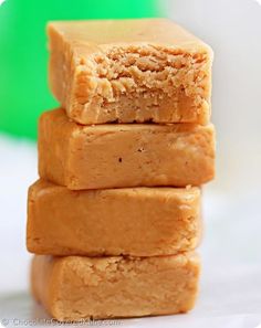 three pieces of peanut butter fudge stacked on top of each other