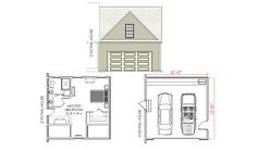 two story house with garage and living room in the floor plan for a 2 car garage