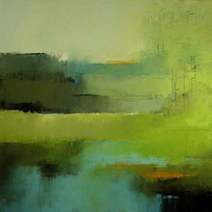 an abstract painting with green and blue colors