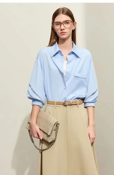 Minimalism Loose Shirt – BEYOND Spring Office Blouse With Shirttail Hem, Summer Office Blouse With Pockets, Summer Office Shirt With Roll-up Sleeves, Summer Solid Blouse With Cuffed Sleeves, Summer Solid Color Blouse With Cuffed Sleeves, Solid Color Summer Blouse With Cuffed Sleeves, Summer Workwear Blouse With Cuffed Sleeves, Office Summer Shirt With Shirttail Hem, Summer Office Blouse With Cuffed Sleeves