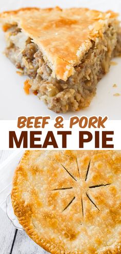 beef and pork meat pie with text overlay that reads beef and pork meat pie