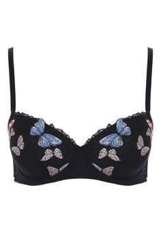 Womens Black Butterfly Embroidered Bra Butterfly Bra, Embroidered Bra, Louise Redknapp, Black Butterfly, Lingerie Collection, Blue Butterfly, Make A Wish, Butterfly Print, Latest Trends