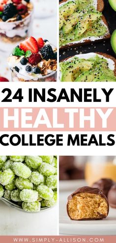 collage of healthy college meals with text overlay