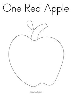 an apple coloring page with the words one red apple in black and white on it