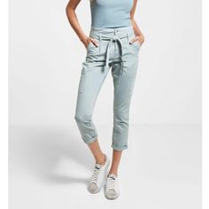 Nwt Flattering High Waisted Solid Pants Tie Waist Belt Zippered Pants 99% Cotton 1% Elastane Size 6 Casual Fitted Pants With Paperbag Waist, Casual Fitted Paperbag Waist Pants, Casual Fitted Bottoms With Paperbag Waist, Pants Tie Waist, Zipper Pants, Jumpsuit Trousers, Waist Belt, Sam Edelman, Pant Jumpsuit