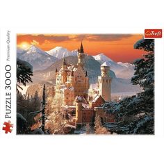 an image of a castle in the mountains at sunset or dawn with snow on the ground