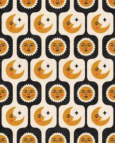 the sun and moon are depicted in this fabric pattern, which is very similar to each other