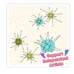 the sticker is designed to look like an abstract art piece with stars and dots