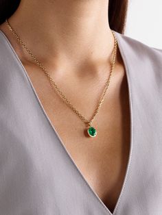 Anita Ko's necklace showcases the 2.39-carat oval emerald so beautifully. It's strung on an 18-karat gold chain, measuring 22 inches, and has a diamond-set bail for added sparkle. Whether you style yours solo or stacked, it will bring so much color and light to your outfit. Luxury Oval Emerald Necklace With Natural Stones, Luxury Oval Emerald Necklace With Brilliant Cut, Oval Emerald Gemstone Necklace In Yellow Gold, Fine Jewelry Emerald Necklace With Oval Diamond Pendant, Emerald Necklace With Diamond Oval Pendant, Fine Jewelry, Anita Ko Jewelry, Anita Ko, Emerald Necklace, Beauty Accessories