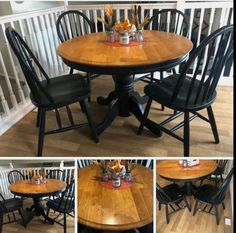 four different pictures of the same table and chairs in various stages of being painted black