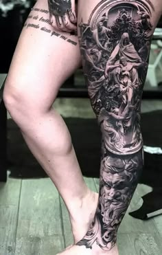 a person with some tattoos on their legs