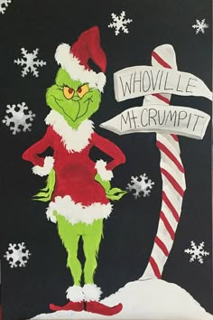 the grinch is holding a sign that says who'll le me crumpit?