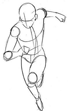 a drawing of a man running with his arm extended to the side, and one hand on