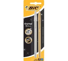 the bic crystal ball pen is packaged in its package, and it's gold