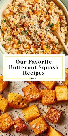 the ingredients for our favorite butternut squash recipe are shown in this collage with text overlay